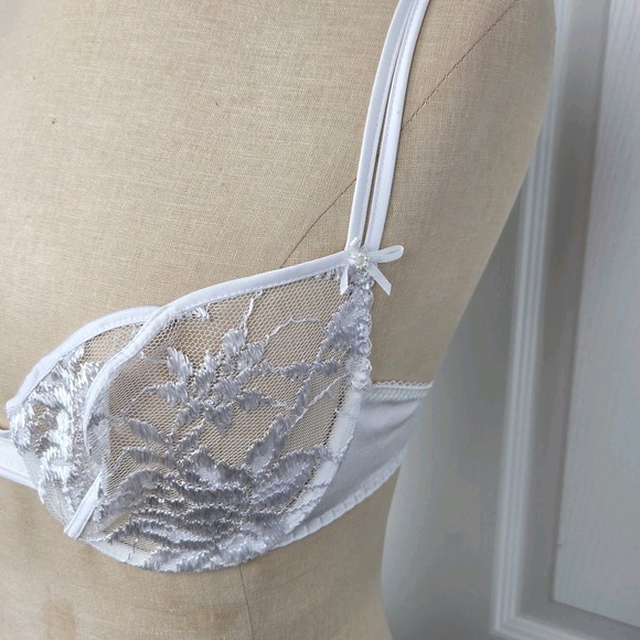 On Gossamer Underwire Bra White Lace Sheer Size 34C Lingerie Made In The‎ USA - Picture 2 of 9